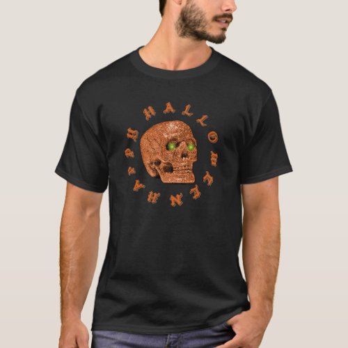 Happy Halloween Orange Skull T_Shirt