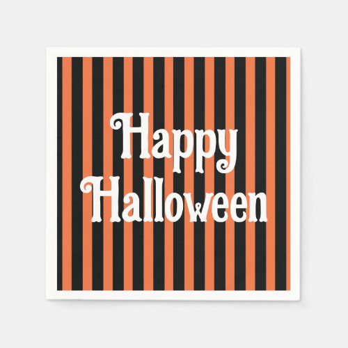 Happy Halloween orange striped paper napkins