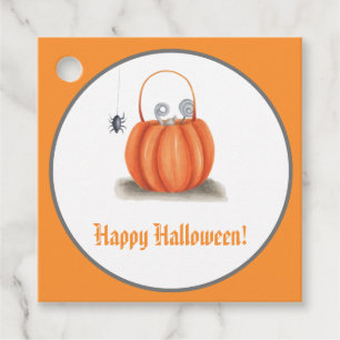 Happy Halloween orange treat bag and spider Favor Tags