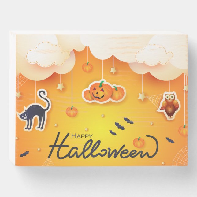 Happy Halloween over the Clouds Wooden Box Sign (Front Horizontal)