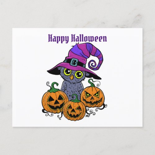 Happy Halloween owl and pumpkin personalised Postcard