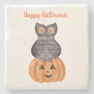 Happy Halloween Owl and Pumpkin  Stone Coaster