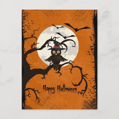 Happy Halloween Owl In A Tree Postcard