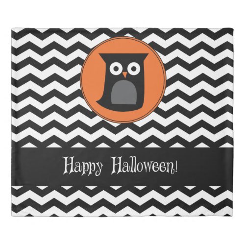 Happy Halloween Owl Reverse Black Cat Duvet Cover