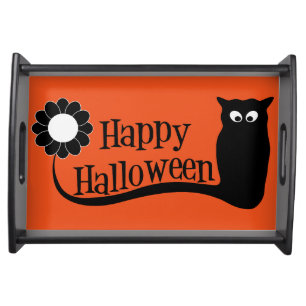 Happy Halloween Owl with Flower Serving Tray