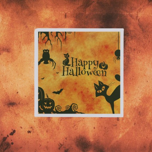 Happy Halloween Paper Napkin Black CatsOwls 