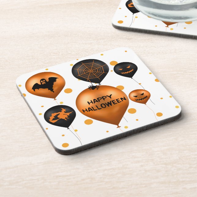 Happy Halloween Party Balloons Drink Coaster (Left Side)