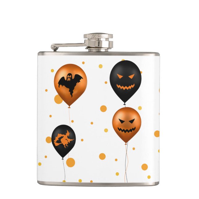 Happy Halloween Party Balloons Hip Flask (Front)