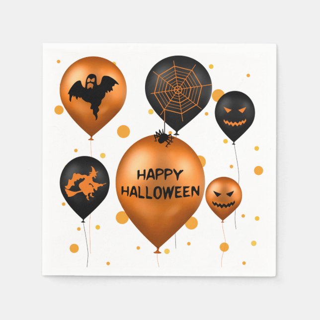 Happy Halloween Party Balloons Paper Napkins (Front)