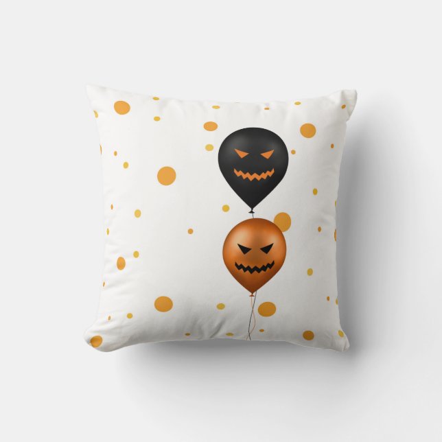 Happy Halloween Party Balloons Throw Pillow (Front)
