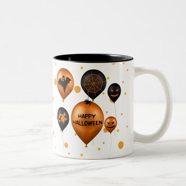 Happy Halloween Party Balloons Two-Tone Coffee Mug (Right)
