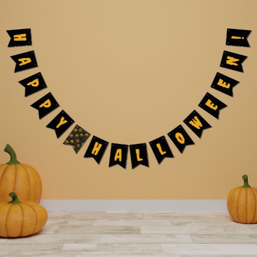 Happy Halloween party black spooky pumpkin Bunting Flags