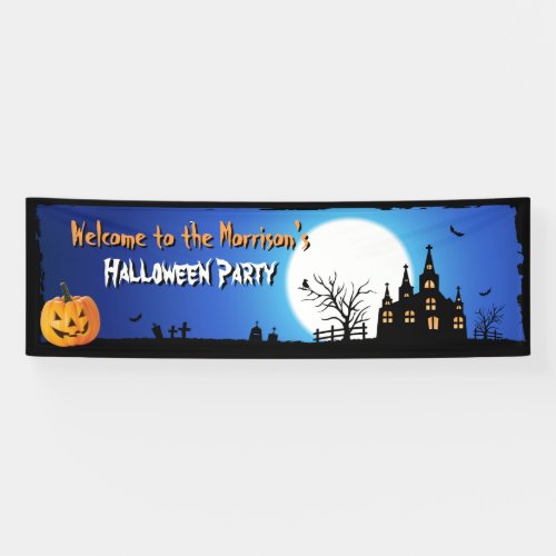 Happy Halloween Party Blue Moonlight Scary Night Banner