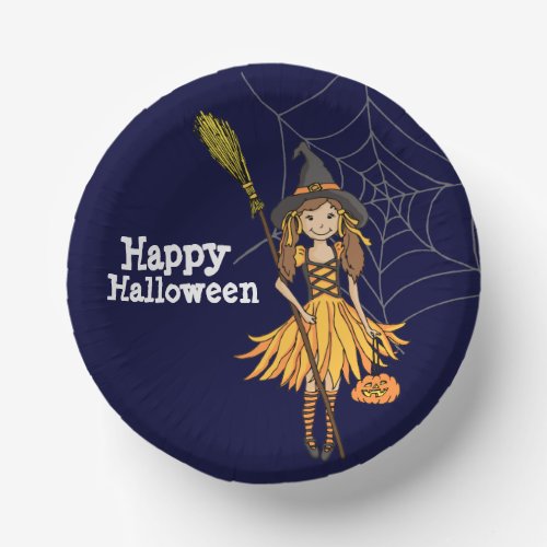 Happy Halloween party cute girl kids  Paper Bowls