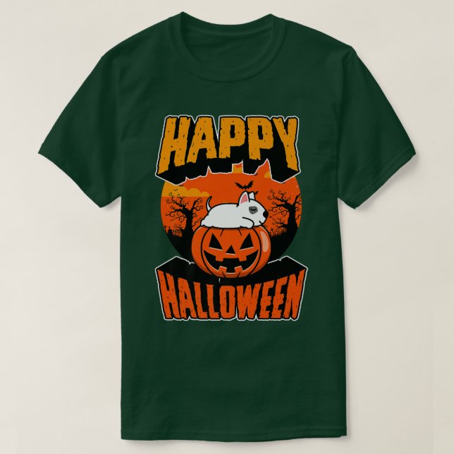 Happy Halloween Party Cute Napping Kawaii Bull Ter T-Shirt (Design Front)