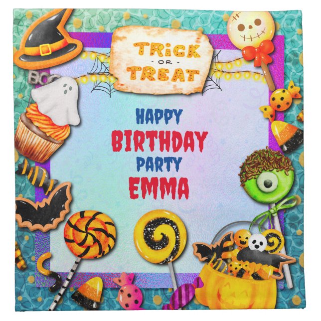 Happy Halloween party filled with trick-or-treat Cloth Napkin (Front)