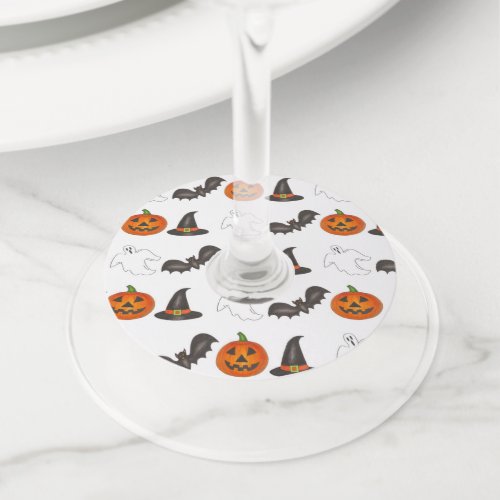 Happy Halloween Party Ghost Bat Pumpkin Witch Wine Glass Tag
