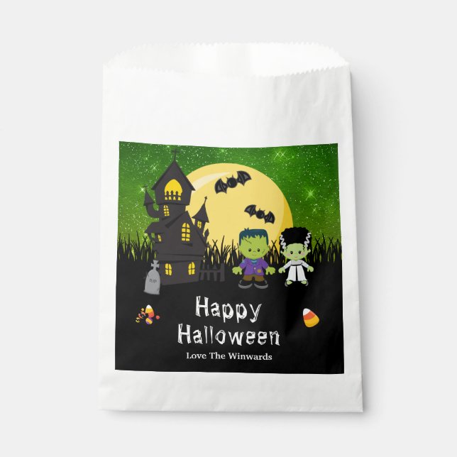 Happy Halloween Party Monsters Green Favor Bag (Front)