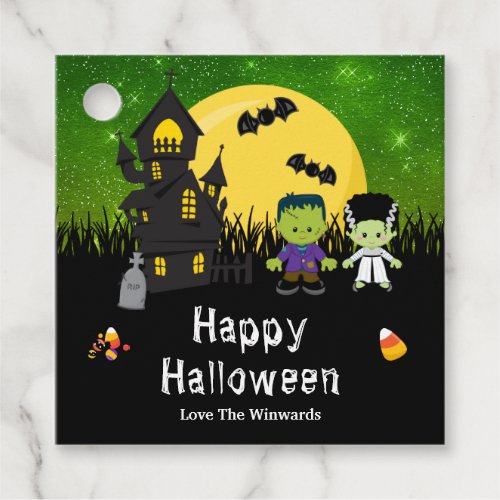 Happy Halloween Party Monsters Green Favor Tags