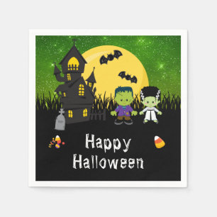 Happy Halloween Party Monsters Green Napkins