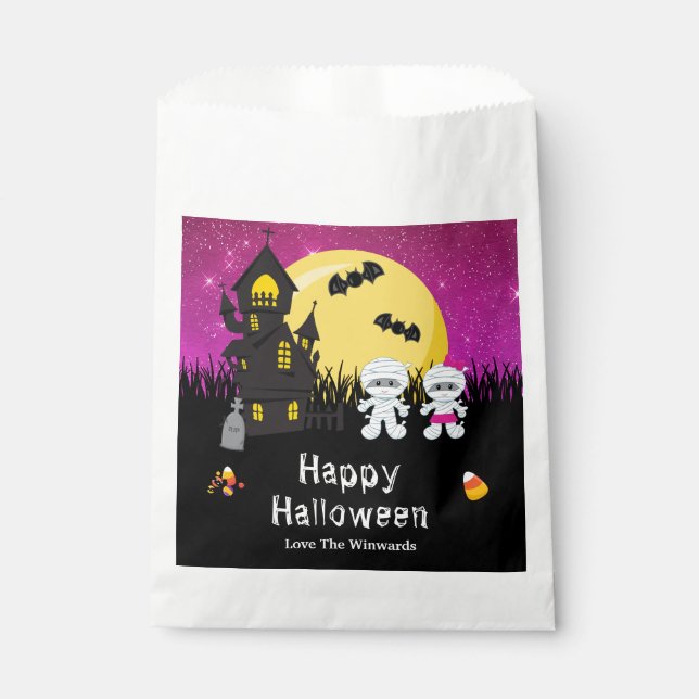 Happy Halloween Party Mummy Pink Favor Bag (Front)