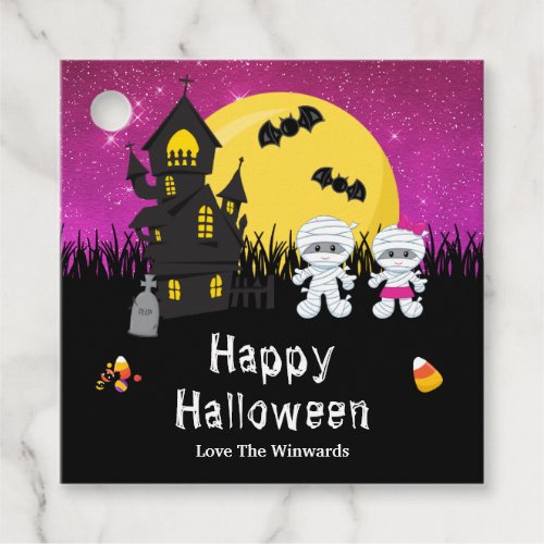 Happy Halloween Party Mummy Pink Favor Tags