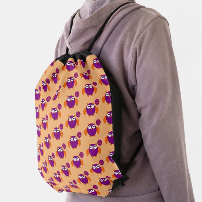 Happy Halloween Party Owl Patterned Drawstring Bag (Insitu)