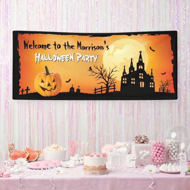 Happy Halloween Party Pumpkin Haunted House Banner (Party)