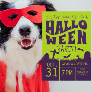 Happy Halloween Party Purple Graveyard Invitation