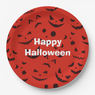 Happy Halloween Party Red Pumpkin Smile Paper Plates