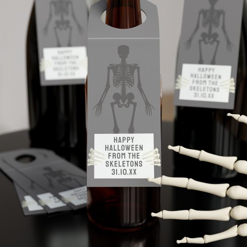 Happy Halloween Party Skeleton Bones Bottle Hanger Tag