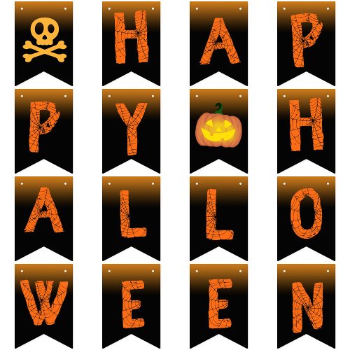 Happy Halloween Party spiderweb spooky typography  Bunting Flags