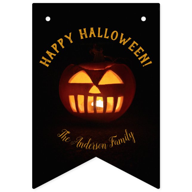 Happy Halloween Party Spooky Orange Pumpkin Bunting Flags (Eighth Flag)