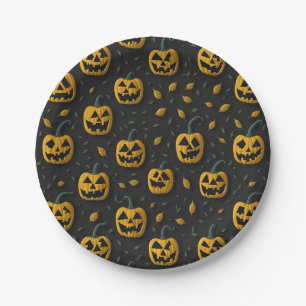 Happy halloween party spooky pumpkin cartoon dark paper plates
