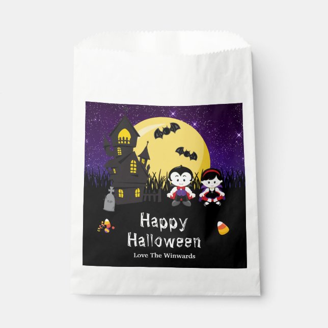 Happy Halloween Party Vampires Purple Favor Bag (Front)
