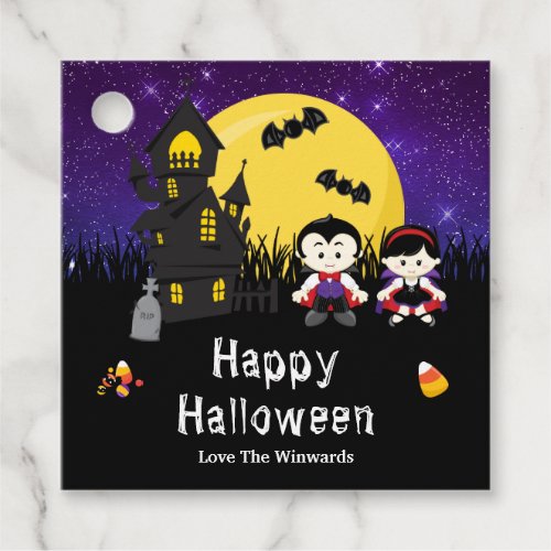 Happy Halloween Party Vampires Purple Favor Tags