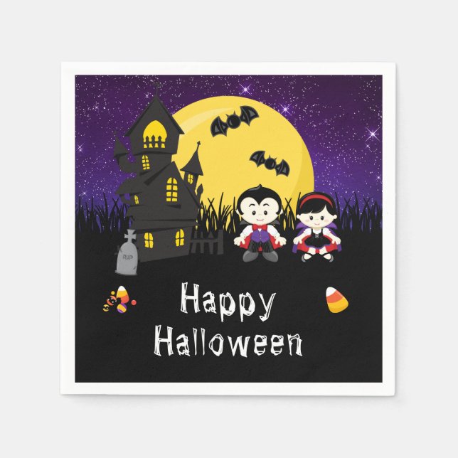 Happy Halloween Party Vampires Purple Napkins (Front)
