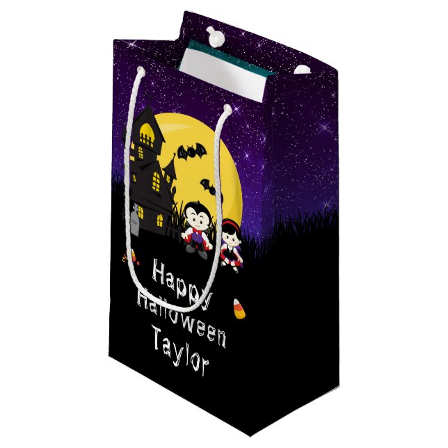 Happy Halloween Party Vampires Purple Small Gift Bag (Front Angled)