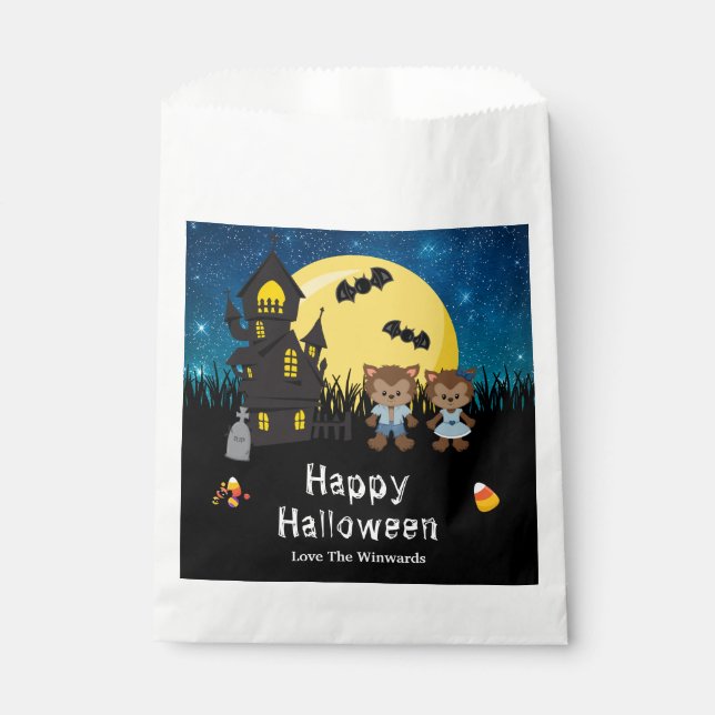 Happy Halloween Party Werewolf Blue Favor Bag (Front)