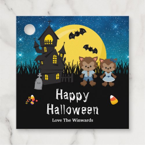 Happy Halloween Party Werewolf Blue Favor Tags