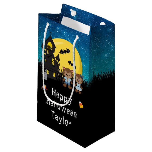 Happy Halloween Party Werewolf Blue Small Gift Bag (Front Angled)