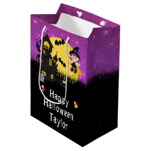 Happy Halloween Party Witch Dark Purple Medium Gift Bag