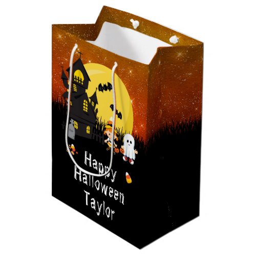Happy Halloween Party Witch Ghost Dark Orange Medium Gift Bag