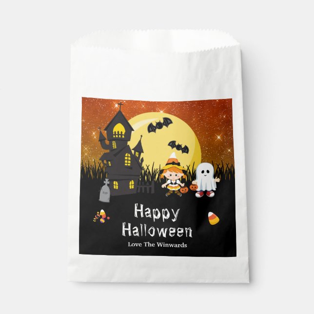 Happy Halloween Party Witch Ghost Orange Favor Bag (Front)