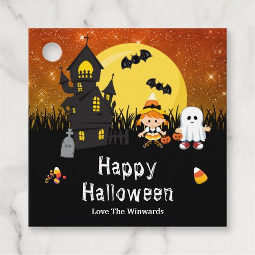 Happy Halloween Party Witch Ghost Orange Favor Tags