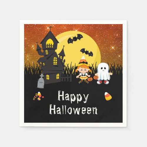 Happy Halloween Party Witch Ghost Orange Napkins