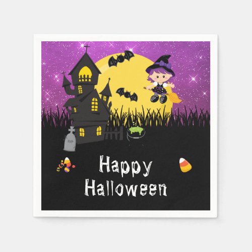 Happy Halloween Party Witch Purple Napkins