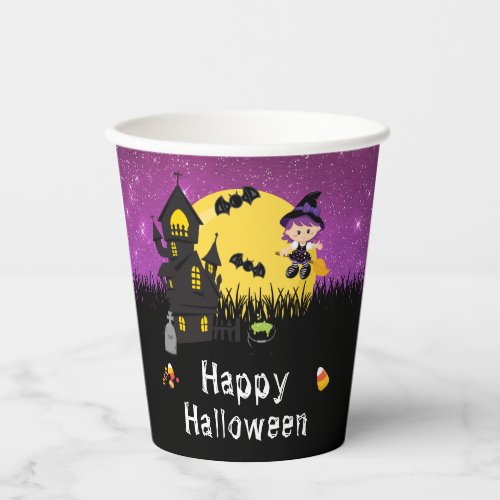 Happy Halloween Party Witch Purple Paper Cups