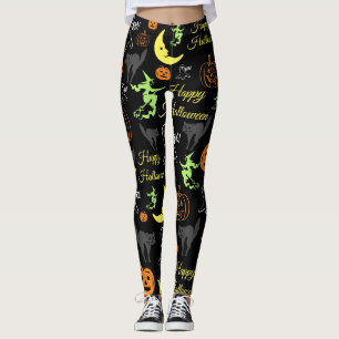 Happy Halloween Pattern Black Leggings