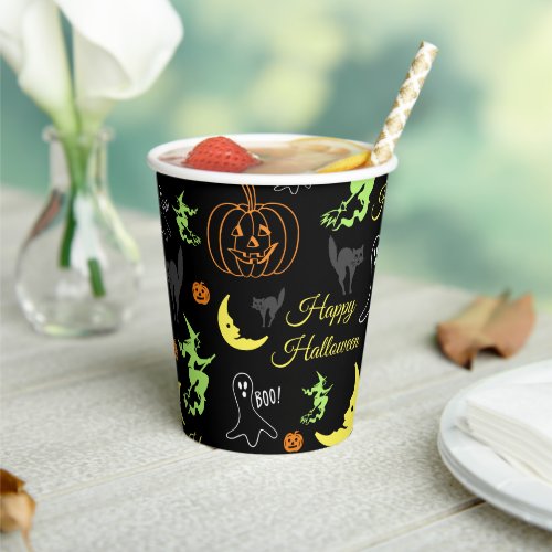 Happy Halloween Pattern Black Paper Cups